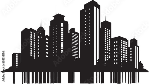 Skyline City Vista Outline Multifloor Vector Logo Icon Downtown Tower Blueprint Multifloor Cityscape Vector Icon