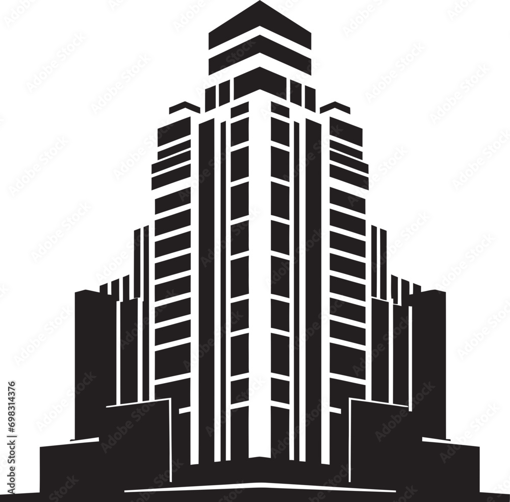Cityline Elevation Multifloor Building in Vector Logo Metropolitan Core Multifloor Cityscape Vector Emblem