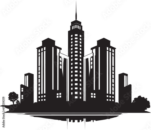 Cityline Elevation Multifloor Building in Vector Logo Metropolitan Core Multifloor Cityscape Vector Emblem