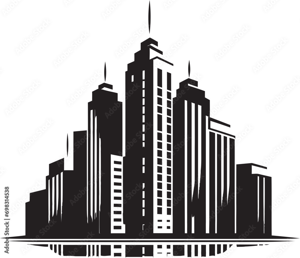 Cityline Dreams Multifloor City Building Vector Emblem Metropolitan Heights Multifloor Cityscape Vector Icon Design