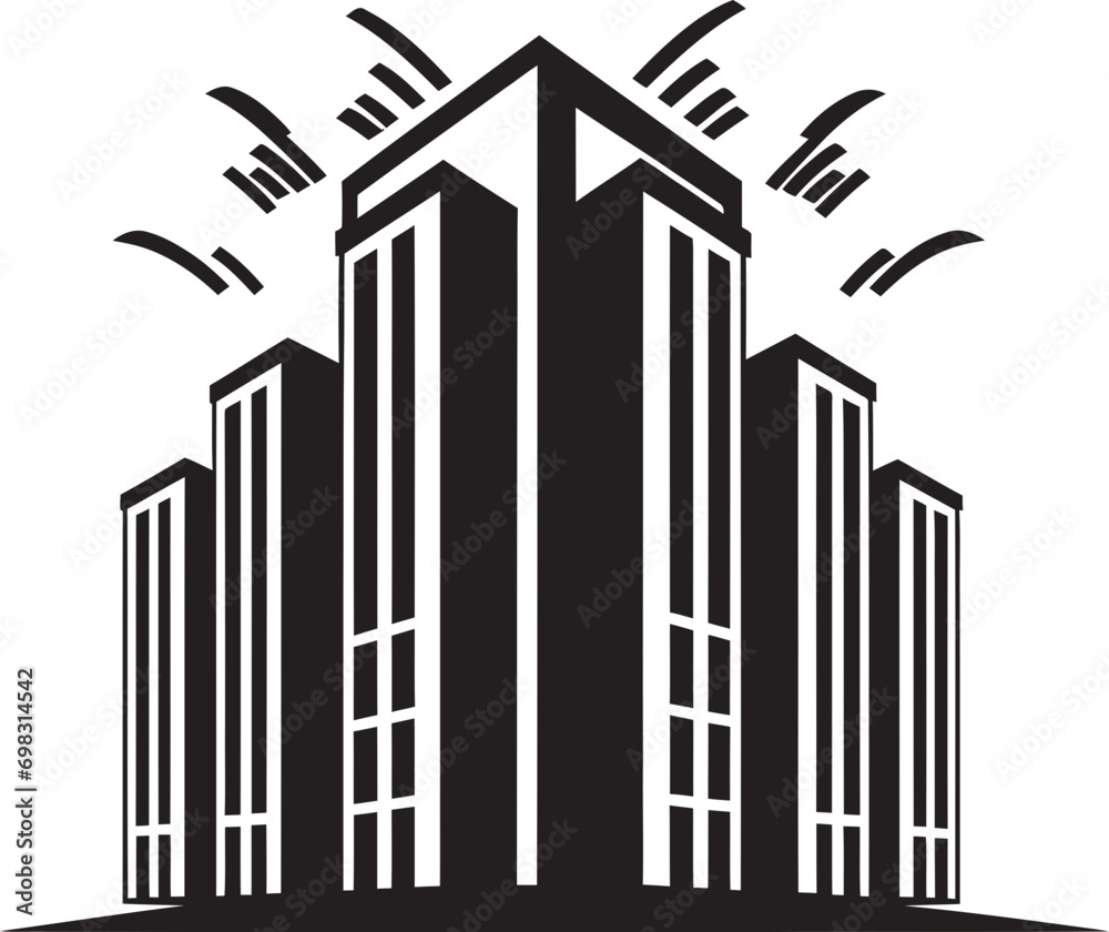 Obraz premium Urban Skylinescape Multiflore Building in Vector Logo Cityline Vista Multifloor Cityscape Emblem in Vector