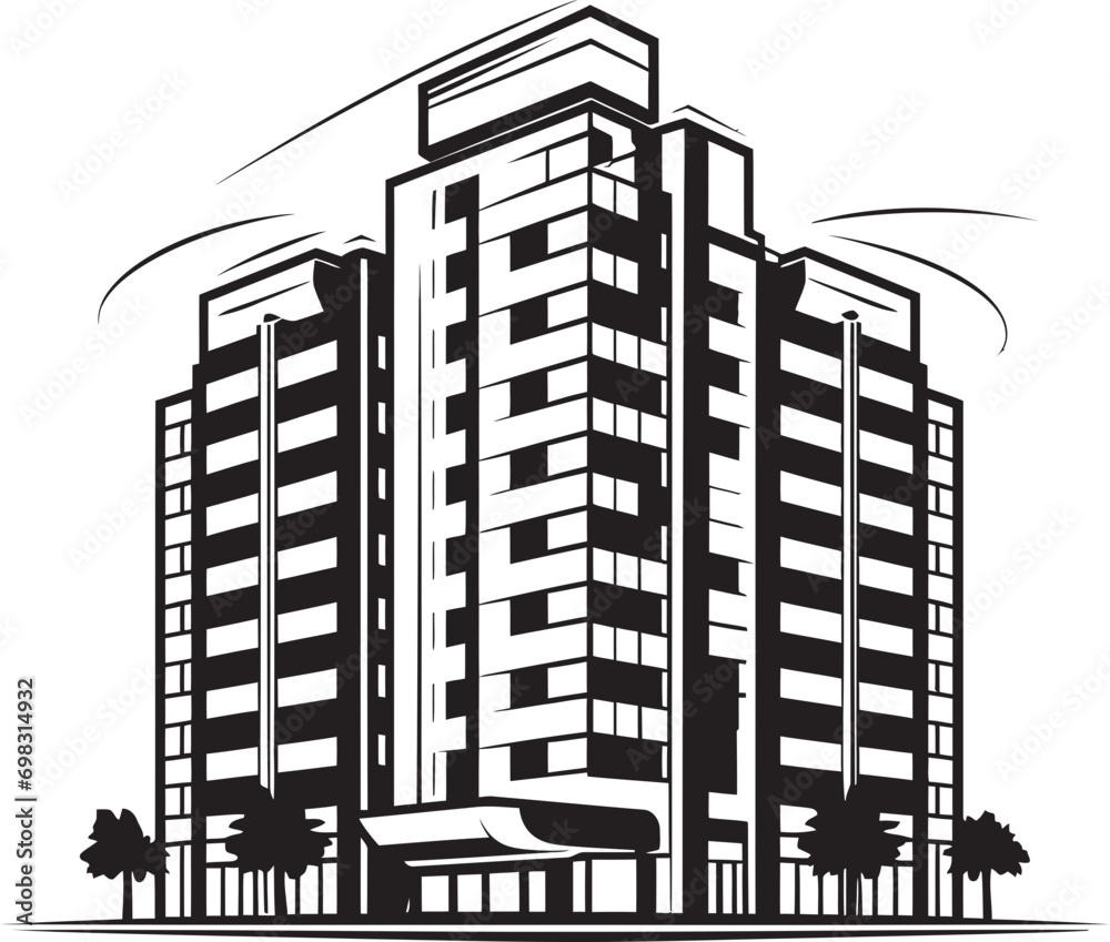 Skyline Symphony Multifloor Urban Building in Vector Icon Cityline Essence Multifloral Cityscape Vector Emblem