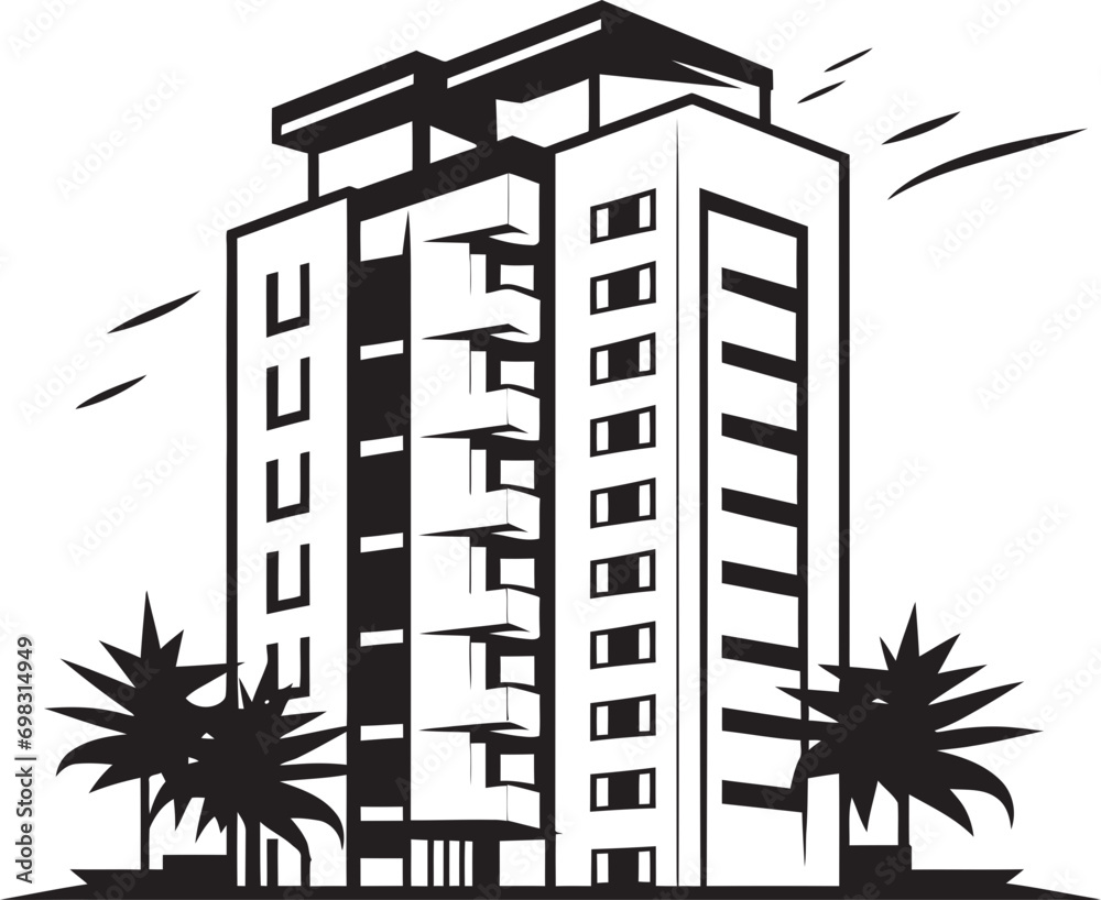 Cityscape Impression Multifloral Building in Vector Design Metropolis Silhouette Multifloor Cityscape Vector Emblem Cityscape Impression Multifloral Building in Vector Design Metropolis Silhouette Multifloor Cityscape Vector Emblem