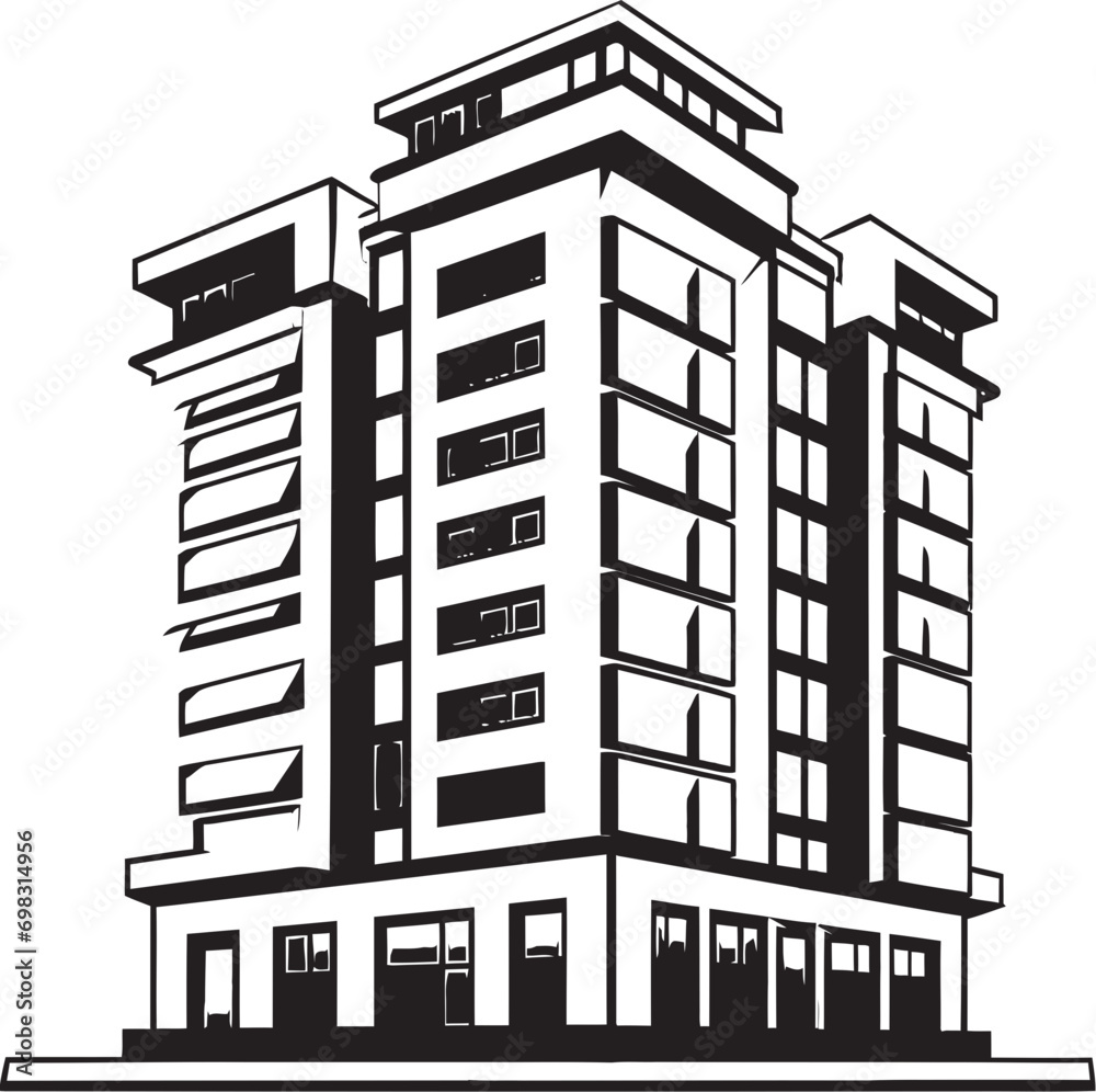 Skyline Symphony Multifloor Urban Building in Vector Icon Cityline Essence Multifloral Cityscape Vector Emblem
