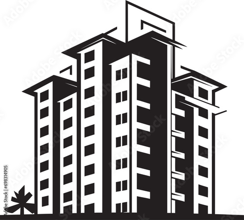 Metropolis Silhouette Multifloor Cityscape Vector Emblem Downtown Skylinescape Multifloral Building in Vector Icon photo