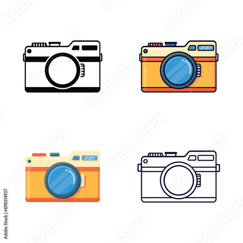 Camera icon set, flat cartoon simple minimalist design style, isolated by white background