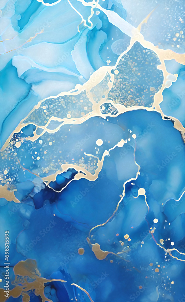 Fototapeta premium Blue Abstract. Rainbow Fluid Fluid art Alcohol