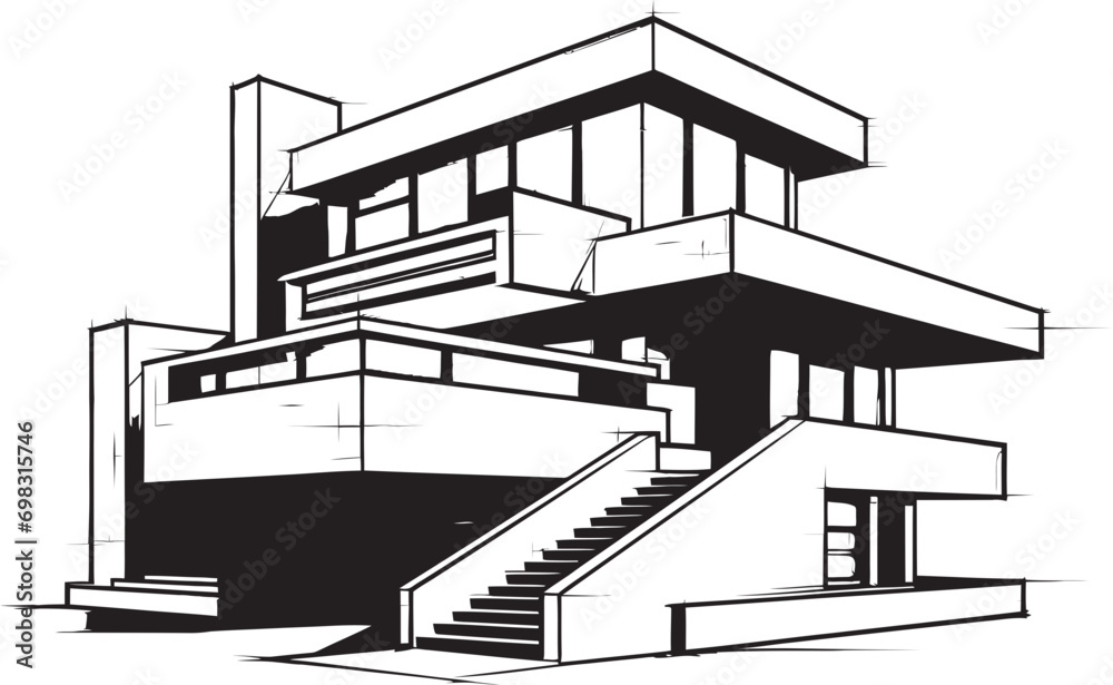 Symmetry Blueprint Duplex House Design in Vector Logo Concept Double Living Vision Sketch Idea for Duplex House Icon