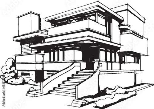 Dual Level Visionary Sketch Idea for Duplex House Vector Icon Symmetry Blueprint Duplex House Design in Vector Logo Concept