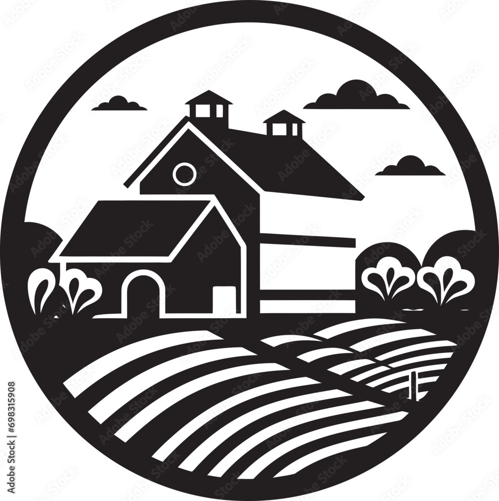 Harvest Homestead Icon Farmers House Design in Vector Agrarian Homestead Emblem Farmhouse Design Vector Icon