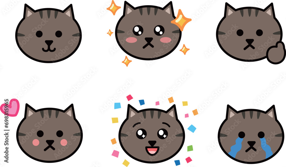 Various face sets of cartoon brown cats. Vector illustration isolated ...