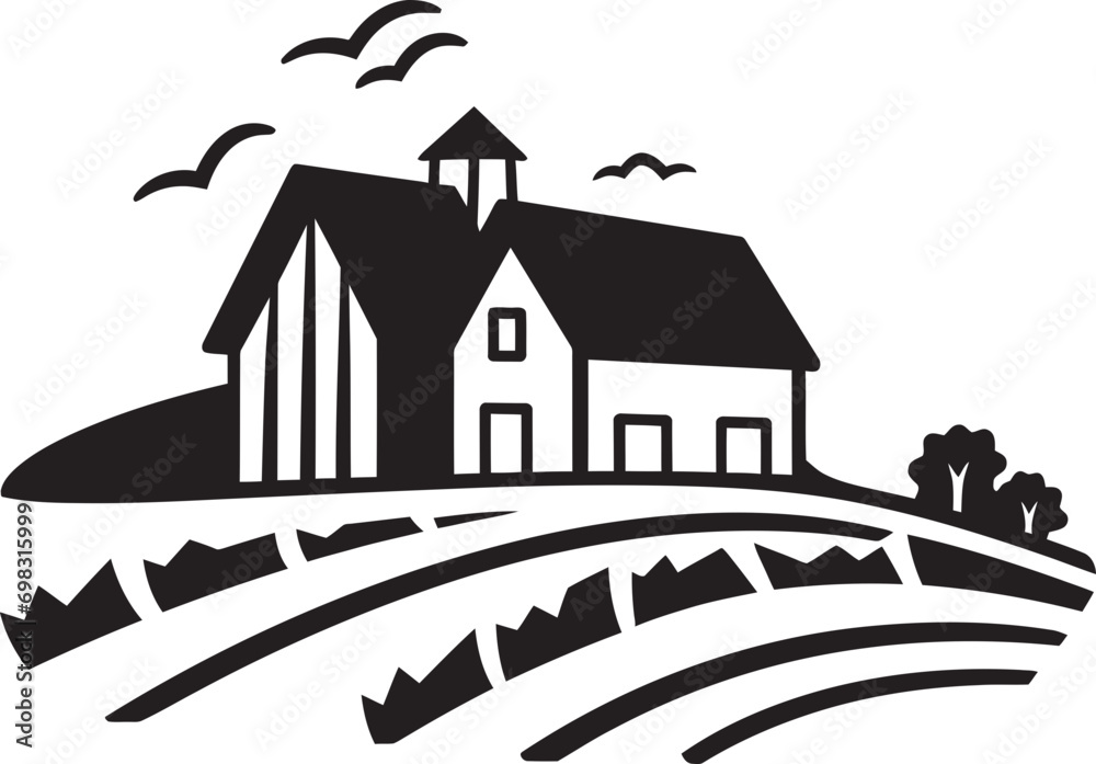 Countryside Dwelling Impression Farmhouse Vector Emblem Harvest Homestead Icon Farmers House Design in Vector