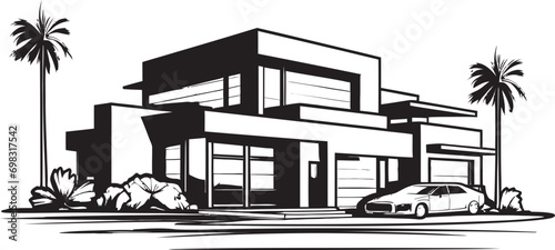 Sleek Living Vision Modern House Idea Vector Emblem Chic Living Vision Stylish Modern House Design Vector Icon