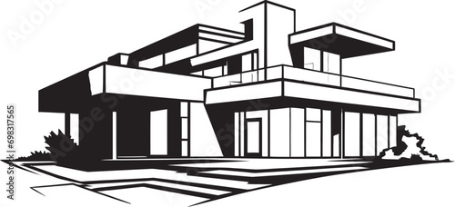 Sleek Living Vision Modern House Idea Vector Emblem Chic Living Vision Stylish Modern House Design Vector Icon