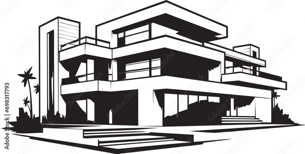 Naklejka premium Modern Dwelling Mark Stylish House Design Vector Logo Elegant Residence Symbol Modern House Idea Vector Icon