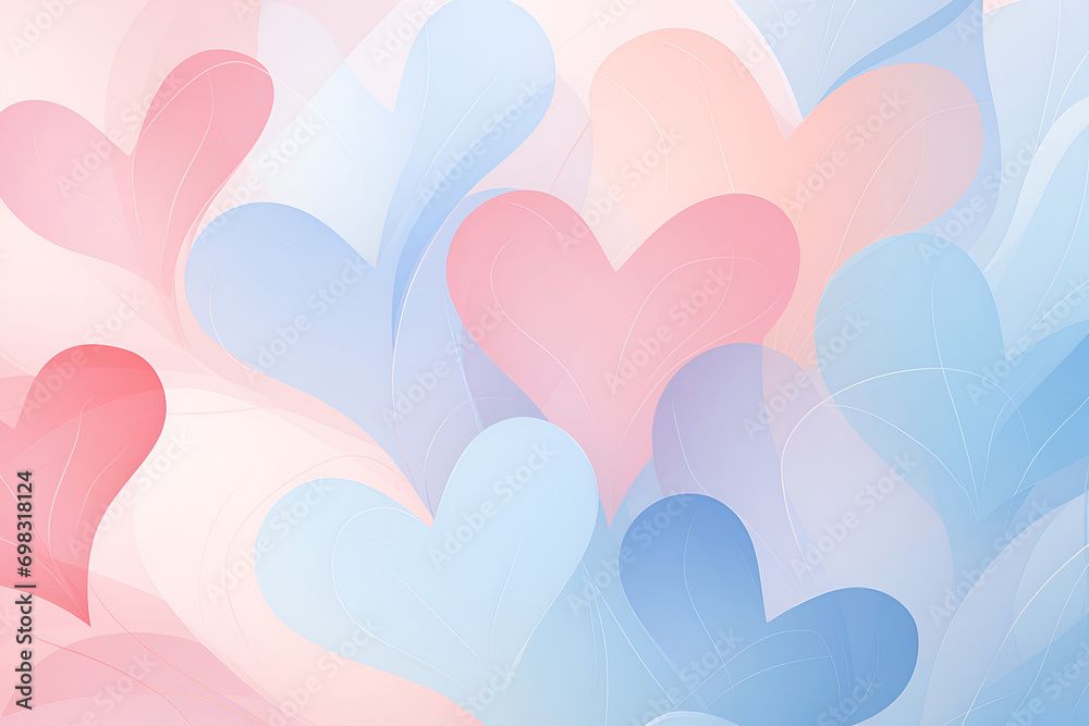 Soft pink and blue swirls forming a heart in abstract art. Valentine's day