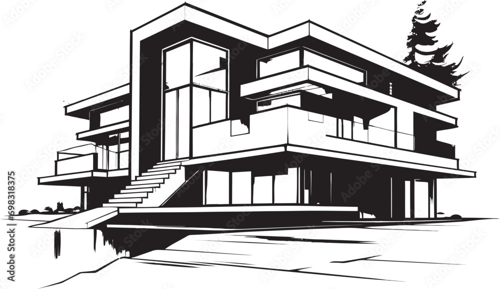 Obraz premium Sophisticated Living Symbol Modern House Idea Vector Icon Contemporary Abode Mark Stylish House Design Vector Icon