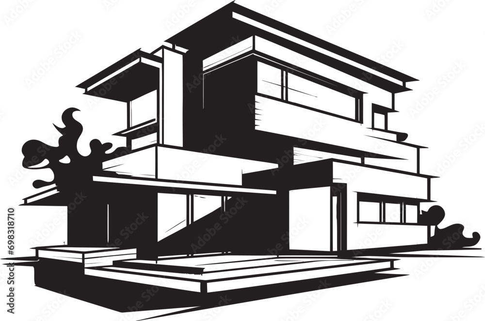 Vigorous Residence Mark Thick Outlined House Design Icon Mighty Living Symbol Bold House Sketch in Vector Format