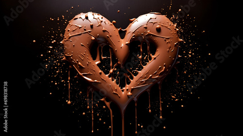 Luxurious chocolate heart with a creamy melt on a dark backdrop. Valentines Day