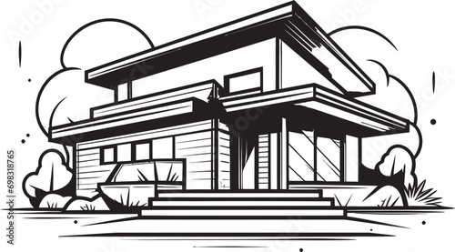 Bold House Emblem Thick Outlined Sketch in Vector Logo Design Sturdy Residence Icon Thick and Bold House Outline Vector