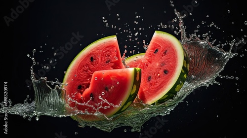 Fresh watermelon slice with water splash AI Generative