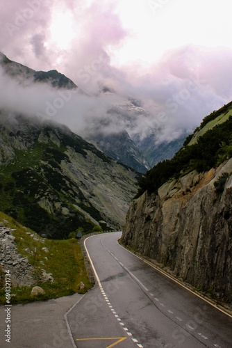 Scenic view of a Swiss mountain road surrounded by lush green trees