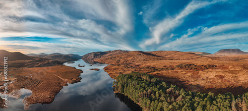 Aerial panoramic view of Glenveagh National Park in Ireland photo