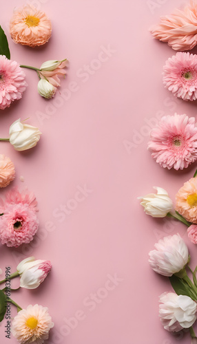 Wallpaper Mural Petals of Love: Elegant Pink Flowers Creating a Romantic Background for Celebrations, Weddings, and Special Occasions - Flowers on Pink Background. Flat Lay. Copy Space. Torontodigital.ca