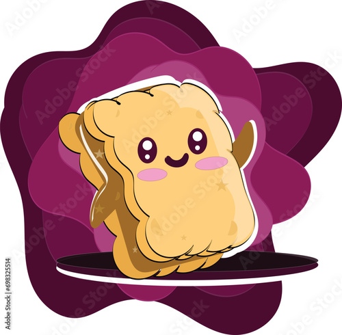 a piece of bread in front of a purple background with the word,