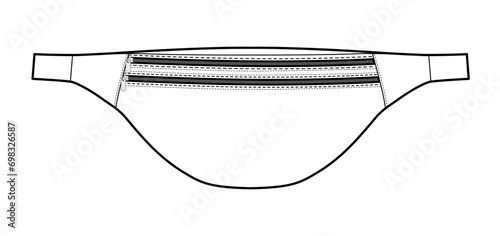 Bum Bag silhouette. Fashion accessory technical illustration. Vector satchel front 3-4 view for Men, women, unisex style, flat handbag CAD mockup sketch outline isolated