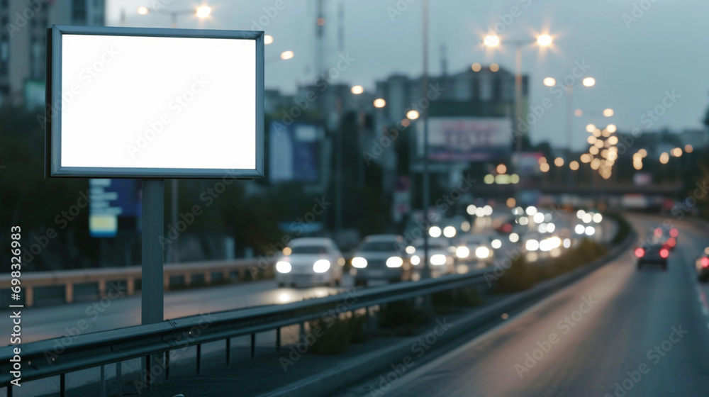 Blur expressway background with blank ad billboard for advertise product. Created using generative AI.
