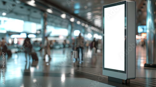 Airport with Mock up billboard for product advertisement. Created using generative AI. photo