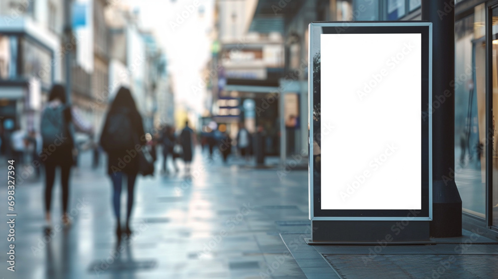 White borad for product advertisement at downtown. Created using generative AI.