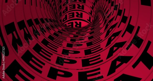 Wallpaper Mural Black Text repeat animated on red background. Word repeat loop 4K animation. Kinetic tunnel or pipe typography of word repeat. Torontodigital.ca