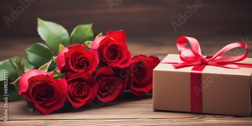 Background flowers and gift box for the holidays Valentine's Day, Birthday, Happy Woman Day, Mother's Day. Holiday poster and banner