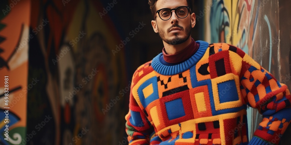 the man in glasses wearing a colorful sweater, generative AI