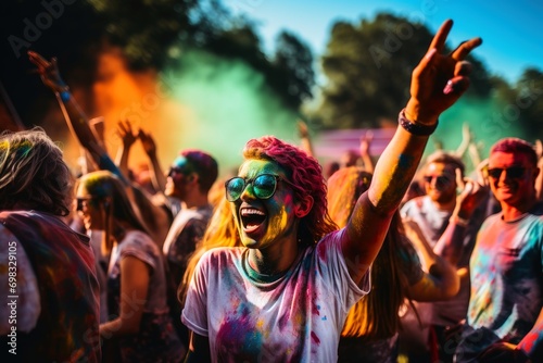 A party with some people throwing coloured powder at each other.