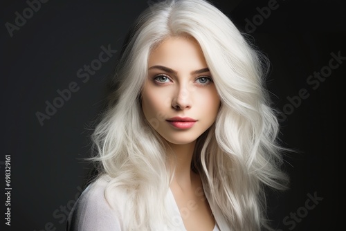 A young nordic woman with white hair.