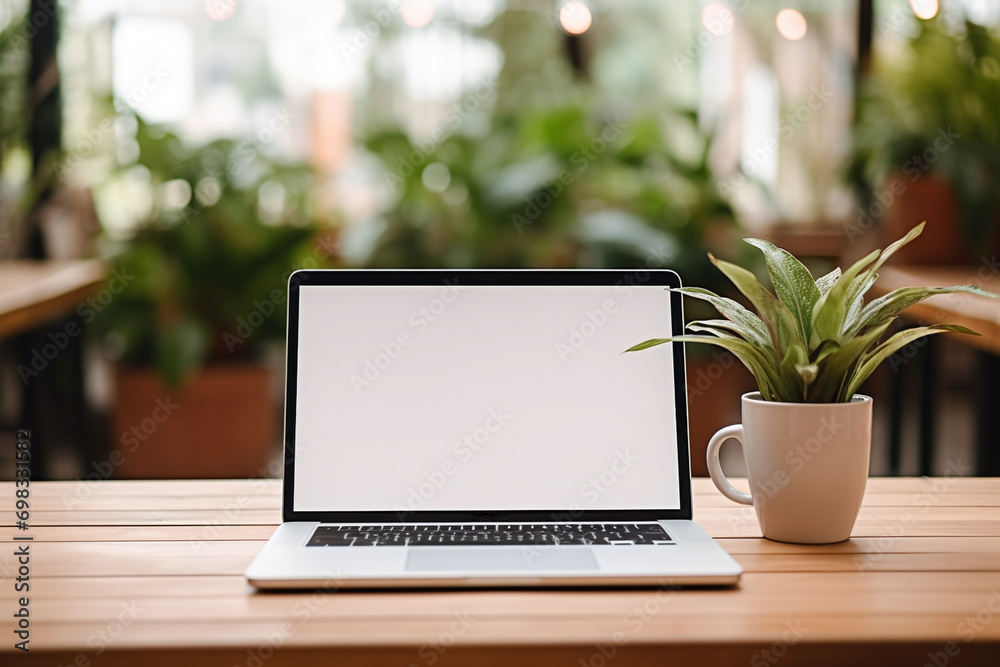 laptop on the table with blank screen with copy space laptop on the table with blank screen with copy space