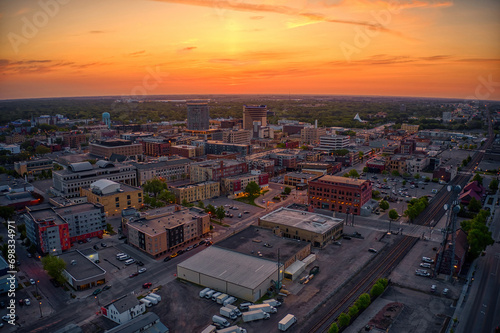 Aerial View of a Sunrise over Fargo, North Dakota during late Spring photo