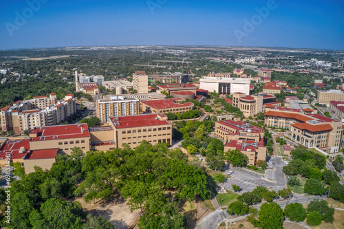 Fototapeta Naklejka Na Ścianę i Meble -  Aerial View of a large Public University in San Marco, Texas