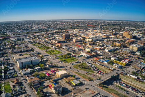 Fototapeta Naklejka Na Ścianę i Meble -  Aerial View of the Popular Border Crossing of Laredo, Texas and Nuevo Laredo, Tamaulipas