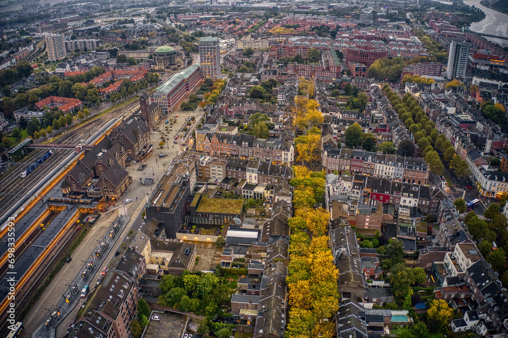 Aerial View of Maastricht, Netherlands during Autumn Colors in October