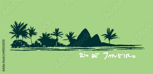 Stylized vector illustration of coastal region with allusion to the city of Rio de Janeiro, Brazil. photo