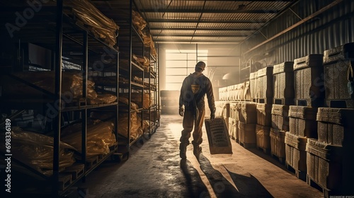 工場や倉庫で荷物の積み下ろしの重労働をする男性
 photo