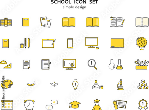 学校　教育　勉強　アイコン　イラスト　セット　学業　成長　文房具　文具　ノート　タブレット