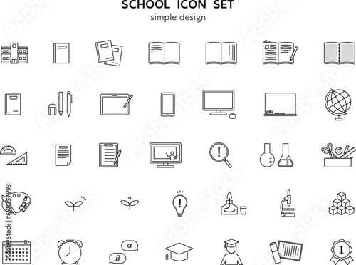 学校　教育　勉強　アイコン　イラスト　セット　学業　成長　文房具　文具　ノート　タブレット