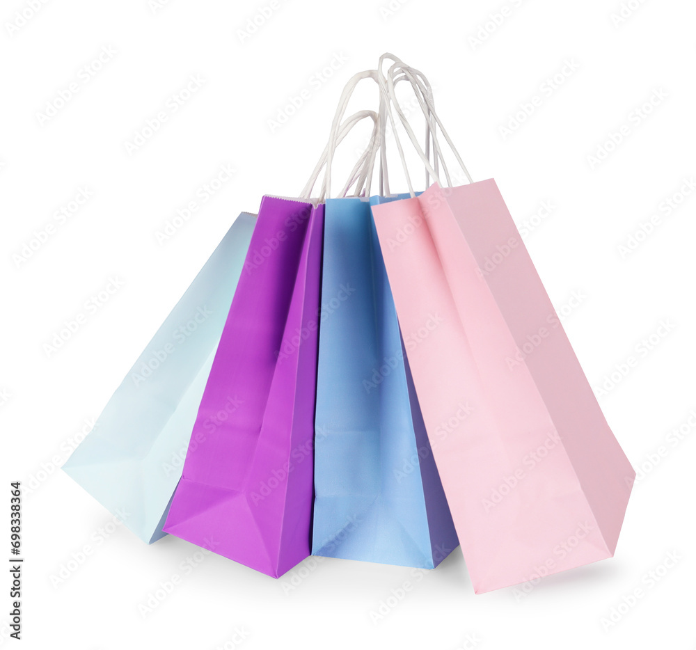 Many paper shopping bags isolated on white