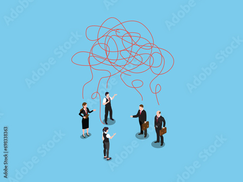 tangled tangle, brainstorming, beginning and end to thought isometric 3d vector concept