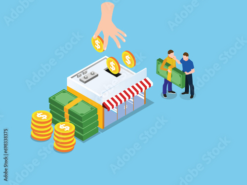 Loan or investment to small business isometric 3d vector concept